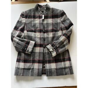 Louis Feraud Wool Blend Tartan Plaid Blazer Coat Jacket Size 12 Vintage Toggle